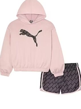 Puma Pink Hooded Sweatshirt & Logo Shorts Set